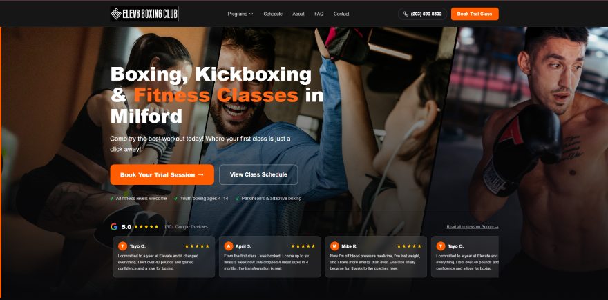 Website we built for Elev8 Boxing Club